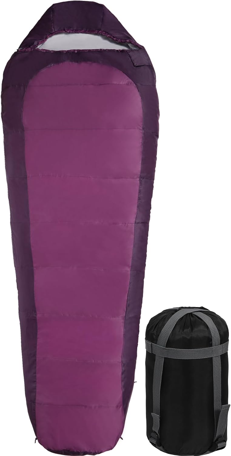 Ultra Lightweight Sleeping Bag for Backpacking, Hiking, Comfort for Adults Warm Weather, with Compression Sack