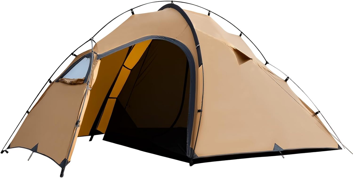2 Person Camping Tent with Stove Jack, Waterproof Tent, Double Door Design, Easy Setup Y-Pole Structure, 4-Season, Spacious Hot Tent for Winter Backpacking Hiking
