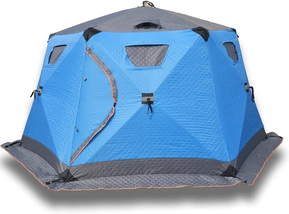Winter Ice Fishing Tent Thickened Cotton Warm Outdoor Camping Tent for 5-8 Person Ice Fishing Shelter Portable Ice Shanty Tent, Blue, 147x147x165cm