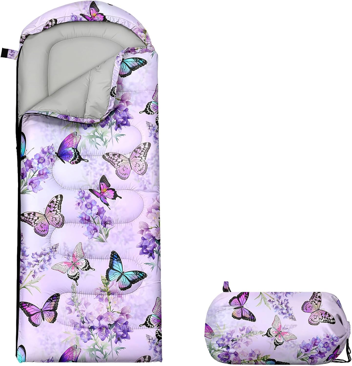 Butterfly Sleeping Bag for Girls,Kids Sleeping Bag for Camping-Lightweight Waterproof Warm Camping Bags, Portable Bags with Compression Outdoor Indoor 3 Seasons(Butterfly)