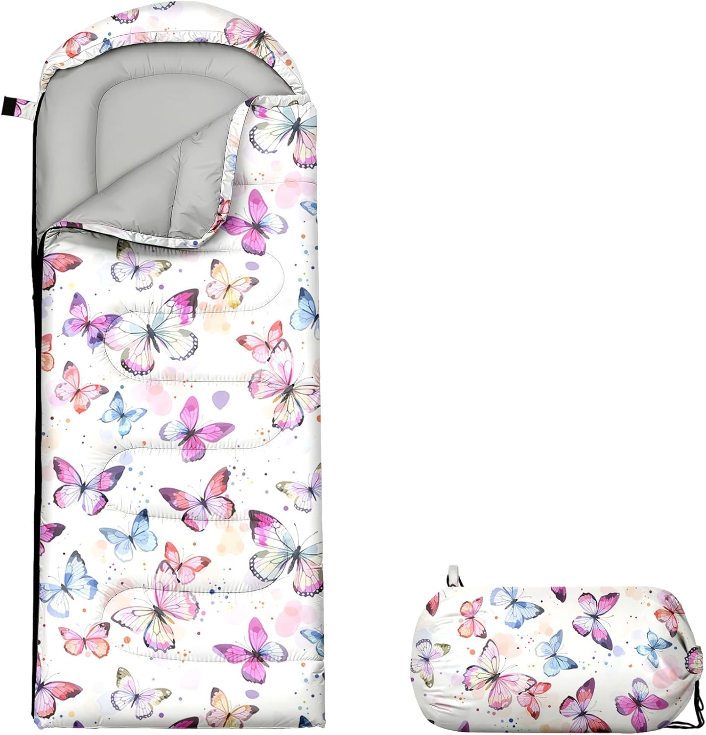 Butterfly Sleeping Bag for Girls,Kids Sleeping Bag for Camping-Lightweight Waterproof Warm Camping Bags, Portable Bags with Compression Outdoor Indoor 3 Seasons(Butterfly)