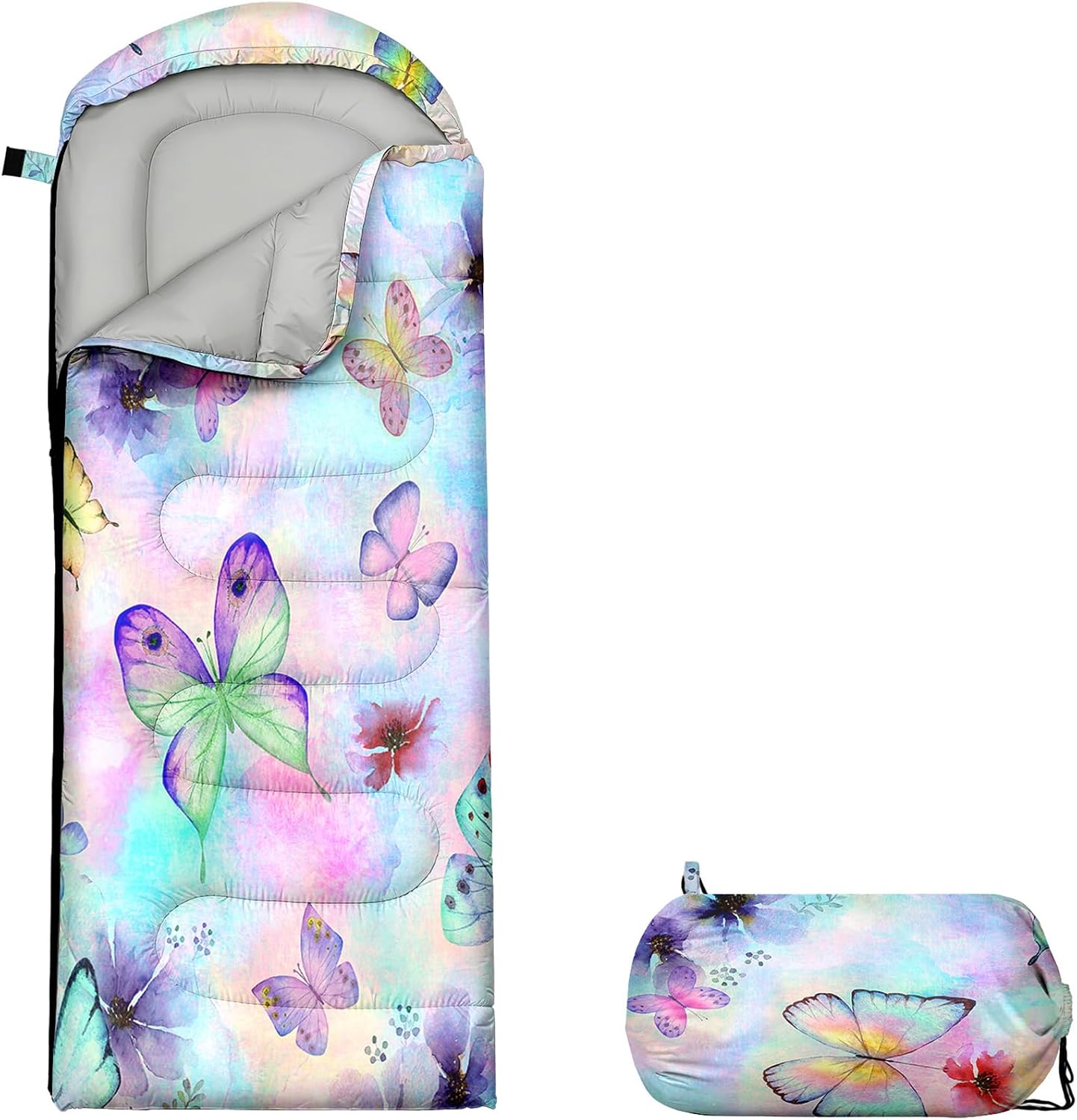 Butterfly Sleeping Bag for Girls,Kids Sleeping Bag for Camping-Lightweight Waterproof Warm Camping Bags, Portable Bags with Compression Outdoor Indoor 3 Seasons(Butterfly)