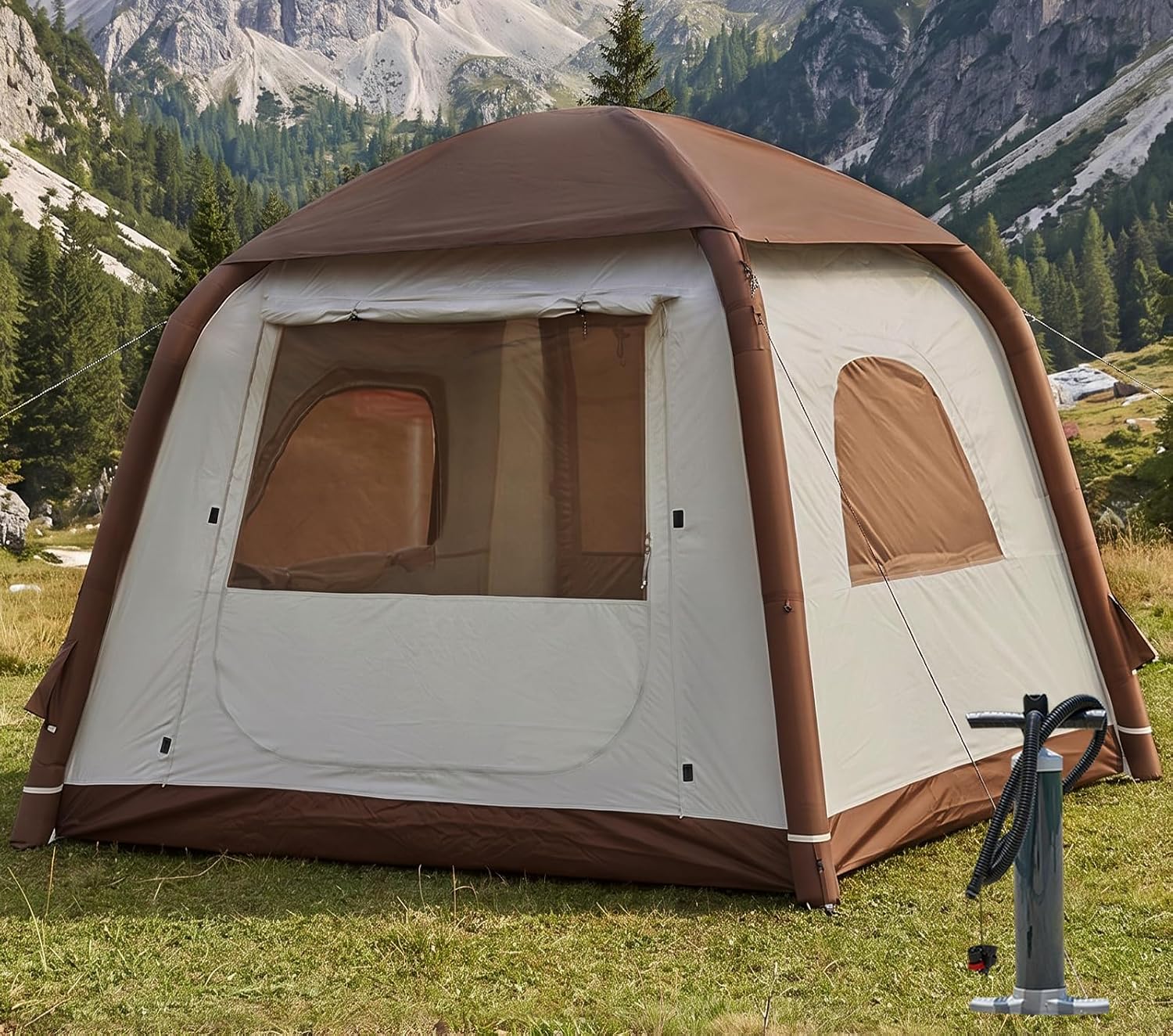 Inflatable Camping Tent,2/4/6/8/10 Person Glamping Inflatable Tents, Quick Setup Blow Up Tents with Pump, Waterproof Inflatable Tent for Camping, Air Glamping Tents for Adult